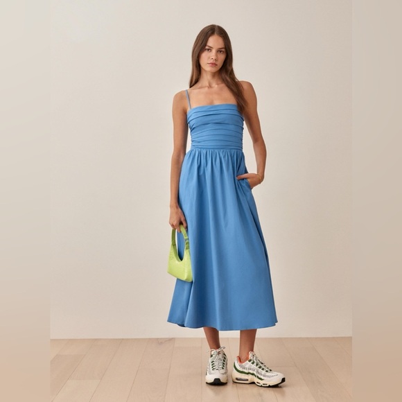 Reformation Dresses & Skirts - Reformation Lissa Cotton Midi Dress Azure Blue Removable Strap | US 2 UK 6